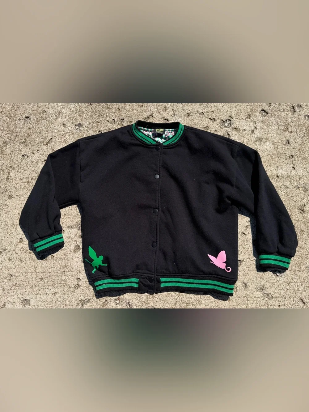 Wicked Defy Gravity Varsity Bomber Jacket Youth XL (14) Snap Front Universal